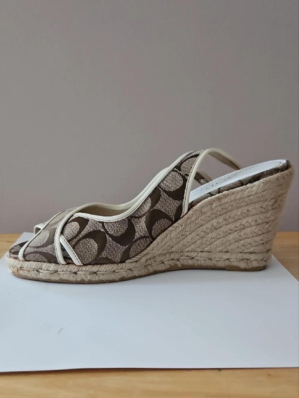Coach Beige Canvas Kara Espadrille Slingback Wedges 10B Signature